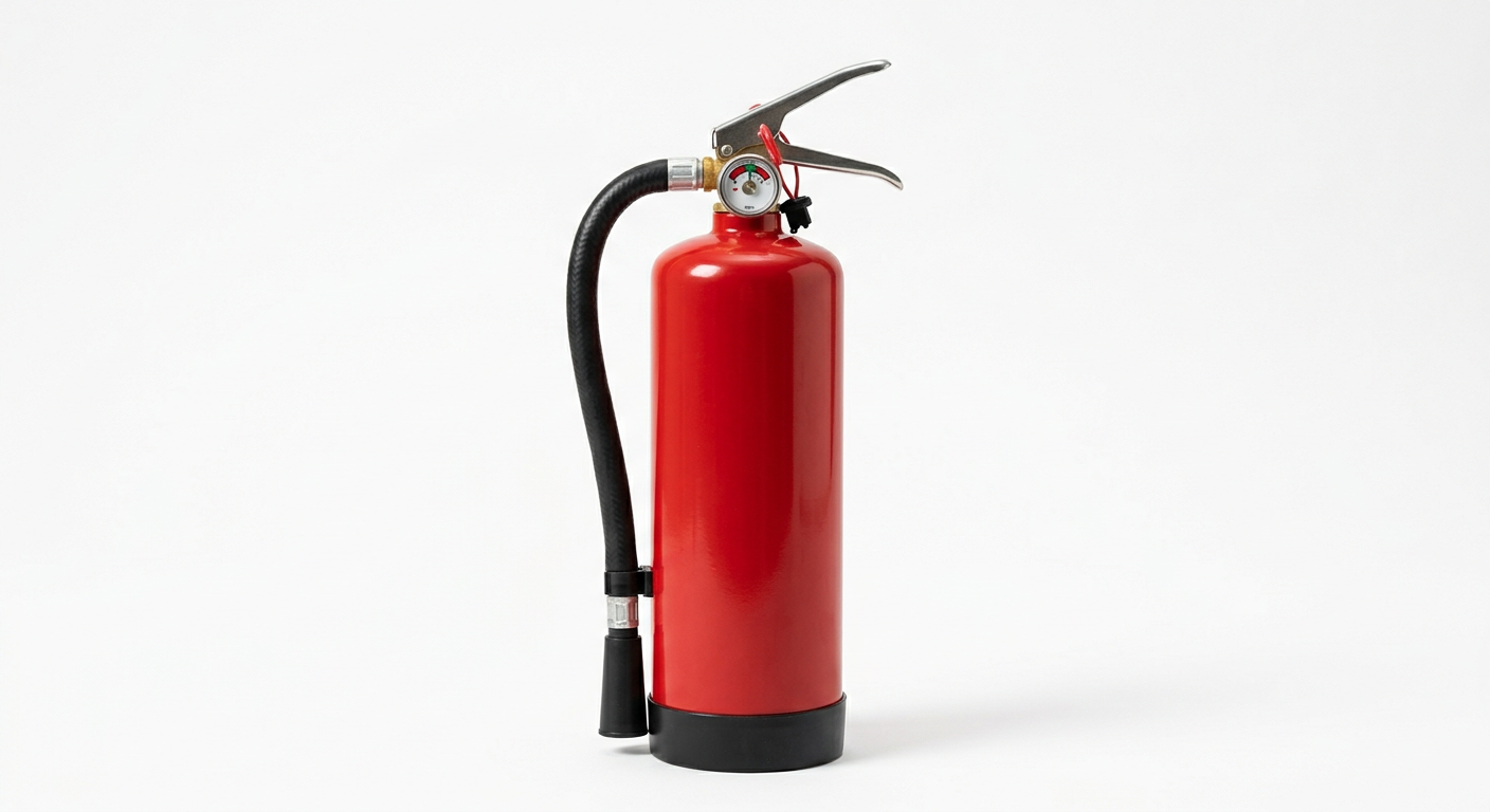 Roter Handfeuerlöscher, wie er in der Feuerlöscher Schulung eingesetzt wird